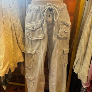 White Cargo Pants with Drawstring